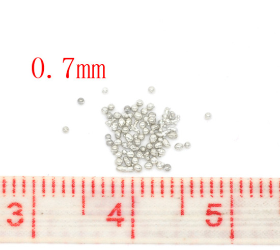 Image de Micro Bille Perle de Rocailles Sans Trou en Verre Décoration Scrapbooking Argenté 0.7mm Dia, 100 Grammes
