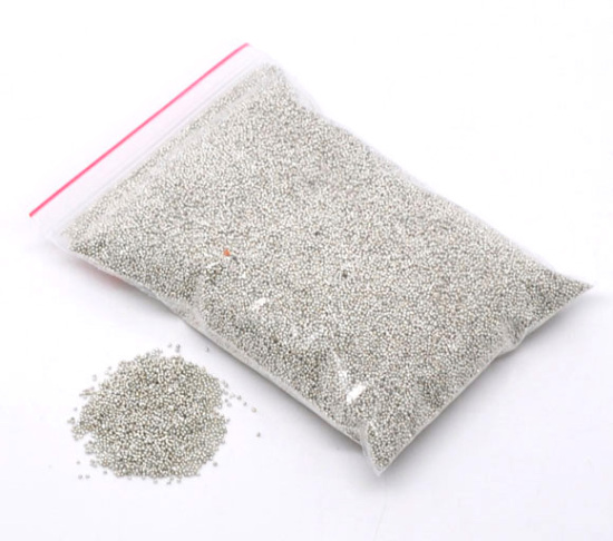 Image de Micro Bille Perle de Rocailles Sans Trou en Verre Décoration Scrapbooking Argenté 0.7mm Dia, 100 Grammes
