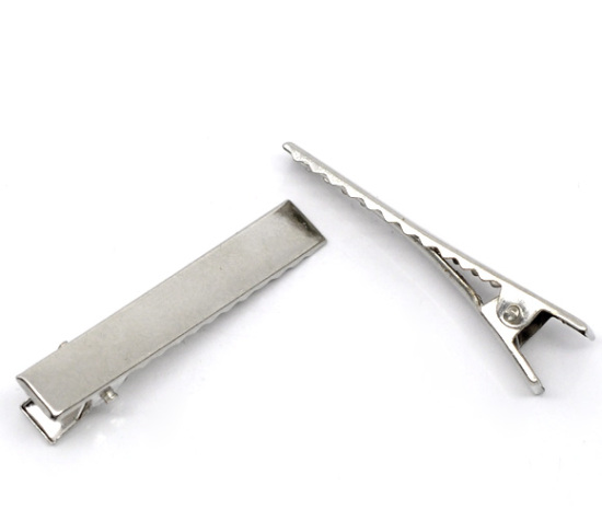 Image de Pinces à Cheveux en Alliage Rectangle Argent Mat 46mm x 8mm, 50 PCs
