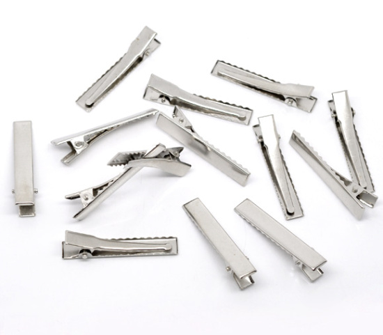 Image de Pinces à Cheveux en Alliage Rectangle Argent Mat 46mm x 8mm, 50 PCs