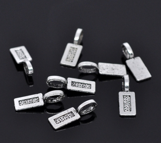 Picture of Zinc Based Alloy Glue On Bails Rectangle Antique Silver Color 21mm x 7mm, 50 PCs