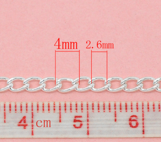 10 メートル 合金 喜平チェーン 銀メッキ 4x3mm、 の画像