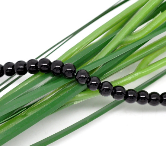 Image de Perles Imitation en Verre Rond Noir Nacré 4mm Dia, Taille de Trou: 1mm, 82cm long, 5 Enfilades (Env.210 Pcs/Enfilade)