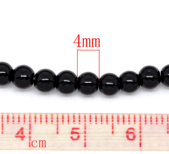 Image de Perles Imitation en Verre Rond Noir Nacré 4mm Dia, Taille de Trou: 1mm, 82cm long, 5 Enfilades (Env.210 Pcs/Enfilade)