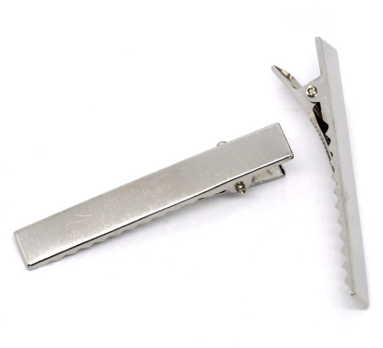 Image de Pinces à Cheveux en Alliage Rectangle Argent Mat 56mm x 8mm, 40 PCs