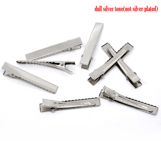 Image de Pinces à Cheveux en Alliage Rectangle Argent Mat 56mm x 8mm, 40 PCs