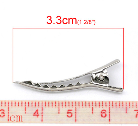 合金 ヘアクリップ 長方形 シルバートーン 33mm x 6mm、 100 個 の画像