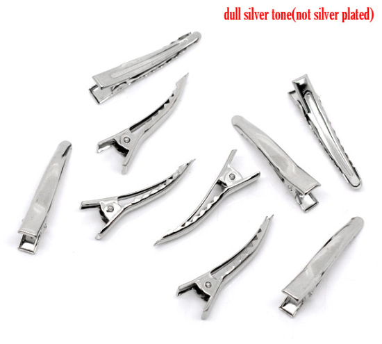 合金 ヘアクリップ 長方形 シルバートーン 33mm x 6mm、 100 個 の画像