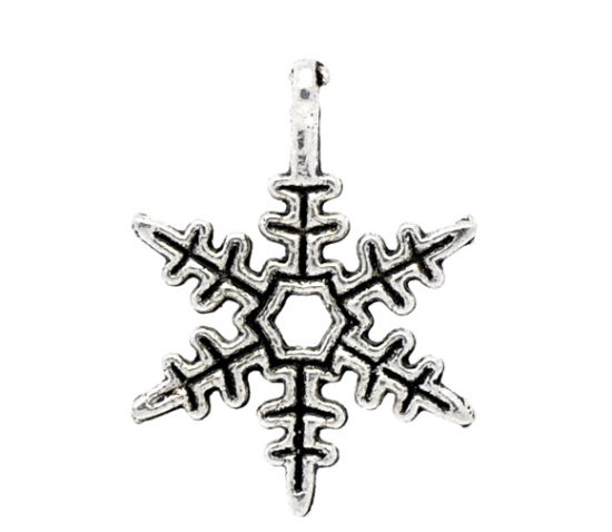 Image de 50 Pendentifs Charms Flocon de neige Noël Argent vieilli 24x18mm