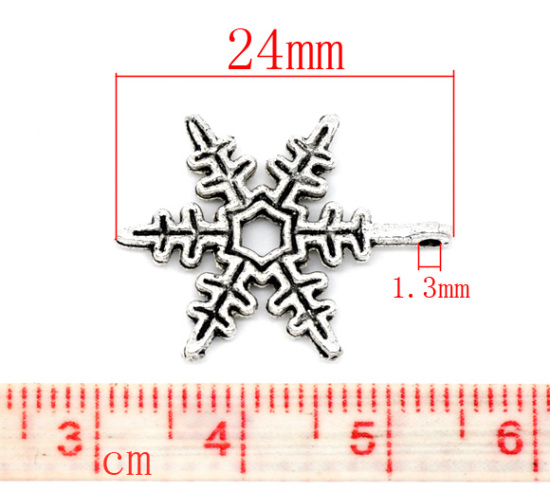 Image de 50 Pendentifs Charms Flocon de neige Noël Argent vieilli 24x18mm