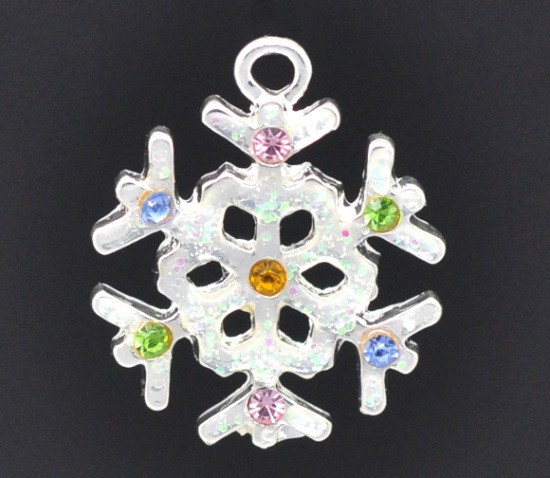 Image de 10 Pendentifs Charms Flocon de neige Noël Strass 22x19mm