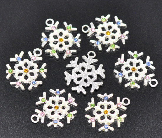 Image de 10 Pendentifs Charms Flocon de neige Noël Strass 22x19mm