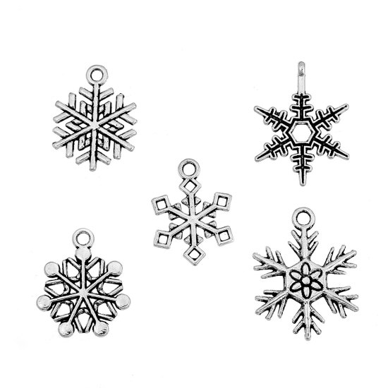 Image de 50 Mixte Pendentifs Charms Flocon de neige Noël Argent vieilli 19x16mm-25x19mm