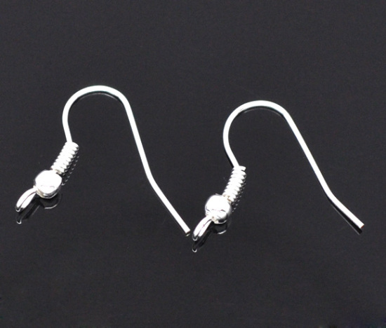 Picture of Iron Based Alloy Ear Wire Hooks Earring Findings Silver Plated 19mm x 18mm, Post/ Wire Size: (21 gauge), 300 PCs