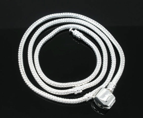 Bild von Kupfer European Stil Schlangenkette mit Clipverschluss Versilbert 46cm lang.Verkauft eine Packung mit 2 Stücke