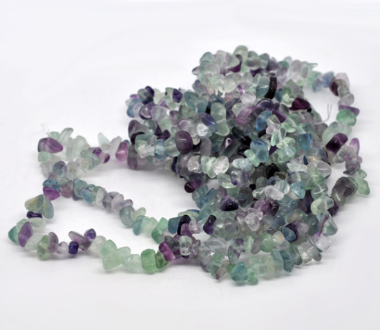 Image de (Classement B) Perle en Fluorite (Naturel) Perles Chips 5mm x2mm - 10mm x 5mm, Taille de Trou: 1mm, 87cm long, 2 Enfilades