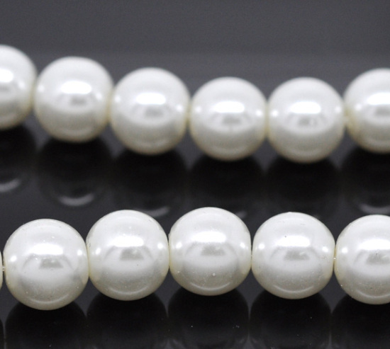 Image de Perles Imitation en Verre Rond Blanc Nacré 10mm Dia, Taille de Trou: 1mm, 82cm long, 2 Enfilades (Env.90 Pcs/Enfilade)