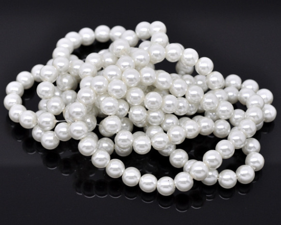 Image de Perles Imitation en Verre Rond Blanc Nacré 10mm Dia, Taille de Trou: 1mm, 82cm long, 2 Enfilades (Env.90 Pcs/Enfilade)