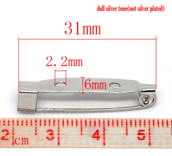 Image de Broche Epingle à Nourrice en Alliage Argent Mat 31x6mm, 100 PCs