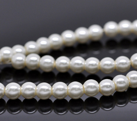 Image de Perles Imitation en Verre Rond Ivoirin Nacré 6mm Dia, Taille de Trou: 1mm, 82cm long, 5 Enfilades (Env.145 Pcs/Enfilade)