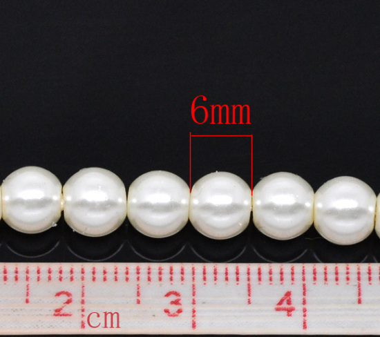 Image de Perles Imitation en Verre Rond Ivoirin Nacré 6mm Dia, Taille de Trou: 1mm, 82cm long, 5 Enfilades (Env.145 Pcs/Enfilade)