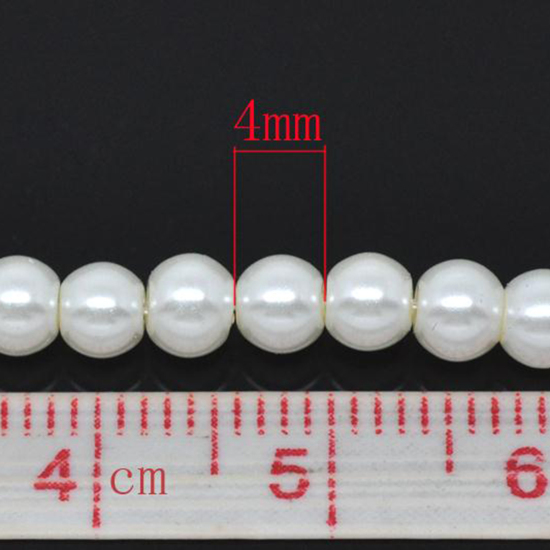 Image de Perles Imitation en Verre Rond Ivoirin Nacré 4mm Dia, Taille de Trou: 1mm, 82cm long, 5 Enfilades (Env.210 Pcs/Enfilade)