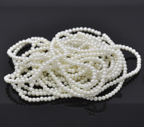 Image de Perles Imitation en Verre Rond Ivoirin Nacré 4mm Dia, Taille de Trou: 1mm, 82cm long, 5 Enfilades (Env.210 Pcs/Enfilade)