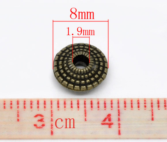 Image de Perles Bicônes en Alliage de Zinc Rond Bronze Antique à Pois 8mm Dia, Taille de Trou: 1.9mm, 70 Pcs