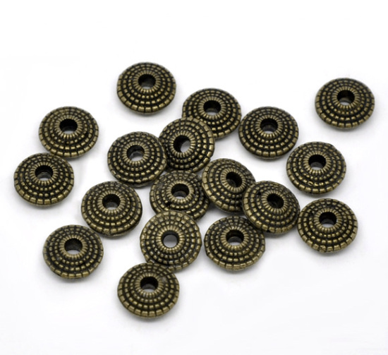 Image de Perles Bicônes en Alliage de Zinc Rond Bronze Antique à Pois 8mm Dia, Taille de Trou: 1.9mm, 70 Pcs