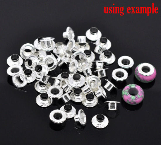 Image de Coupelles Grommet/œillets Perles en Laiton au Style Européen Gravé " 925 " Argenté, 10mm x 4mm (Appairé avec Perle du Trou de 5.5mm), 500 PCs