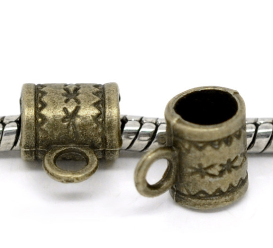 ヨーロッパ風 チャームビーズ カップ ヨーロッパ/ブレスレットにも合う カップ ブロンズトーン レタリングパターン 8mm x 6mm、 100 個 の画像