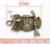 Picture of Zinc Based Alloy Halloween Pendants Owl Animal Antique Bronze (Can Hold 2-3mm 5mm Rhinestone) 43mm(1 6/8") x 36mm(1 3/8"), 5 PCs