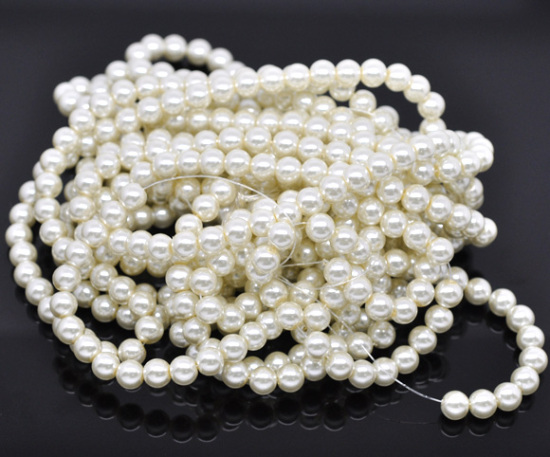 Picture of Glass Pearl Imitation Beads Round Ivory About 8mm Dia, Hole: Approx 1mm, 82cm long, 5 Strands (Approx 110 PCs/Strand)