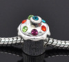 Picture of Zinc Metal Alloy European Style Large Hole Charm Beads Cupcake Silver Plated Multicolor Rhinestone 14x11mm, 10 PCs