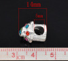 Picture of Zinc Metal Alloy European Style Large Hole Charm Beads Cupcake Silver Plated Multicolor Rhinestone 14x11mm, 10 PCs