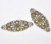Picture of Filigree Stamping Embellishments Findings Oval Antique Bronze Flower Hollow Pattern 8cm(3 1/8") x 3.5cm(1 3/8"), 30 PCs