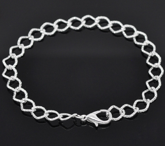 Image de Bracelets Chaîne Maille Cheval Texturée avec Fermoir Mousqueton en Alliage de Zinc Argenté 20cm Long/Enfilade, 12 Pcs