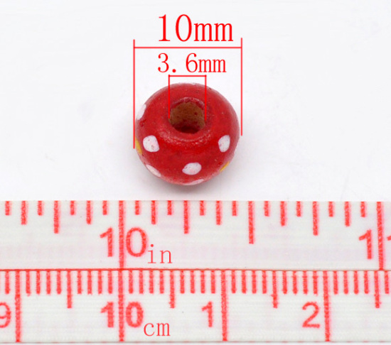 ウッド スペーサ ビーズ 円形  ランダムな色 花柄 約 10mm x 9mm、 穴：約 3.6mm、 300 個 の画像