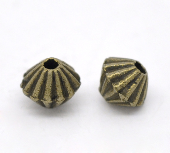 Image de Perle en Alliage de Zinc Bicône Bronze Antique Rayée 5mm x 4mm, Taille de Trou: 1mm, 200 PCs