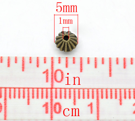 Image de Perle en Alliage de Zinc Bicône Bronze Antique Rayée 5mm x 4mm, Taille de Trou: 1mm, 200 PCs