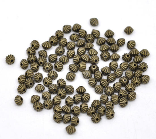Image de Perle en Alliage de Zinc Bicône Bronze Antique Rayée 5mm x 4mm, Taille de Trou: 1mm, 200 PCs