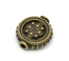 Picture of Zinc Based Alloy Spacer Beads Flat Round Antique Bronze Dot Carved About 13mm x 12mm, Hole:Approx 1.7mm, 30 PCs