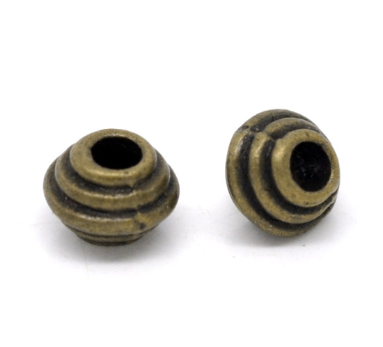 Image de Perles Bicônes en Alliage de Zinc UFO Bronze Antique Rayée 6mm Dia, Taille de Trou: 2.4mm, 100 Pcs