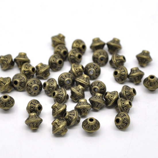Image de Perle en Alliage de Zinc Bicône Bronze Antique 6mm x 6mm, Taille de Trou: 1.6mm, 100 PCs