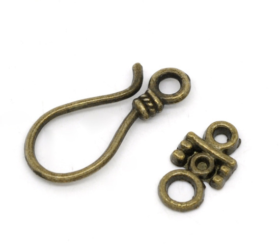 Image de 50 sets Fermoirs Toggle Crochet Couleur bronze 23x10mm 14x8mm