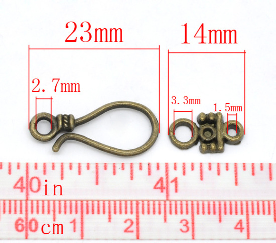 Image de 50 sets Fermoirs Toggle Crochet Couleur bronze 23x10mm 14x8mm