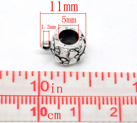 ヨーロッパ風 チャームビーズ ヨーロッパ/ブレスレットにも合う 円形 銀古美 足跡パターン 11mm x 9mm、 50 個 の画像