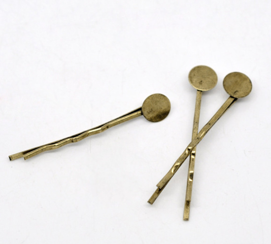 亜鉛鉄系合金 ヘアクリップ 円形 銅古美リップル柄 (適応サイズ： 8mm) 44mm x 1.5mm、 100 個 の画像