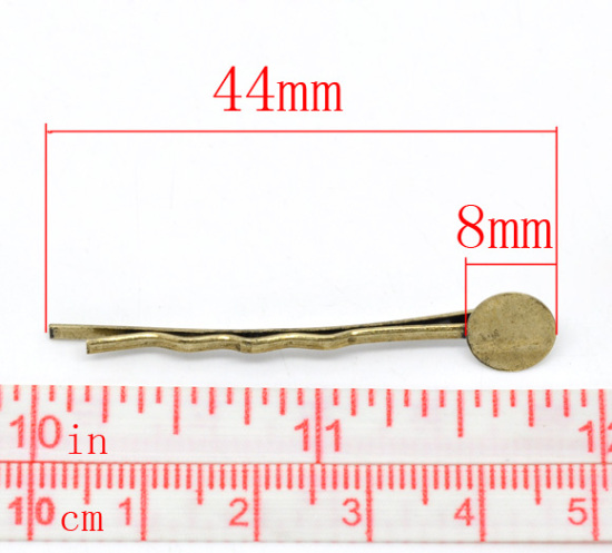 亜鉛鉄系合金 ヘアクリップ 円形 銅古美リップル柄 (適応サイズ： 8mm) 44mm x 1.5mm、 100 個 の画像