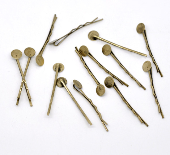 亜鉛鉄系合金 ヘアクリップ 円形 銅古美リップル柄 (適応サイズ： 8mm) 44mm x 1.5mm、 100 個 の画像